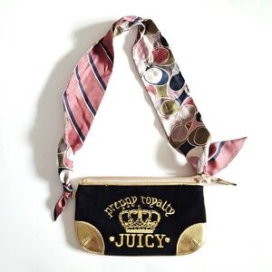 Y2K Juicy Couture Embroidered Clutch Wristlet Bag *Missing Strap*Black Gold Trim